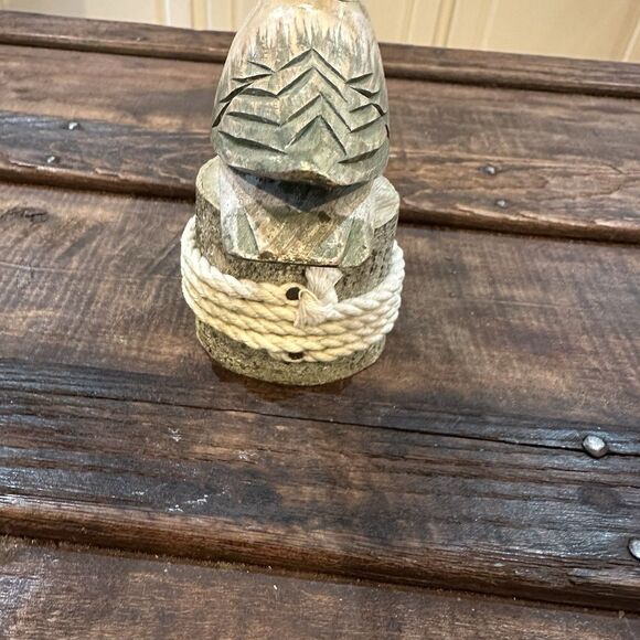 Vtg Hand Carved Wooden Shore Bird Duck Wood Post Figurine Folk Art Florida 2002 - Picture 4 of 7